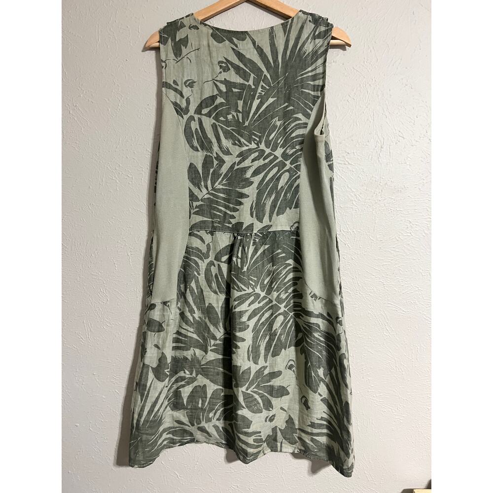 Lina Tomei Linen Tropical Leaf Print Dress Med - Picture 2 of 5